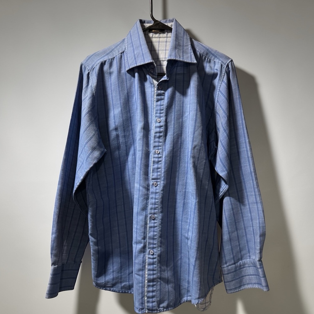 HAGGAR MENS REVERSIBLE LONG SLEEVE SHIRT-BUTTON DOWN-BLUE -MENS SZ Large